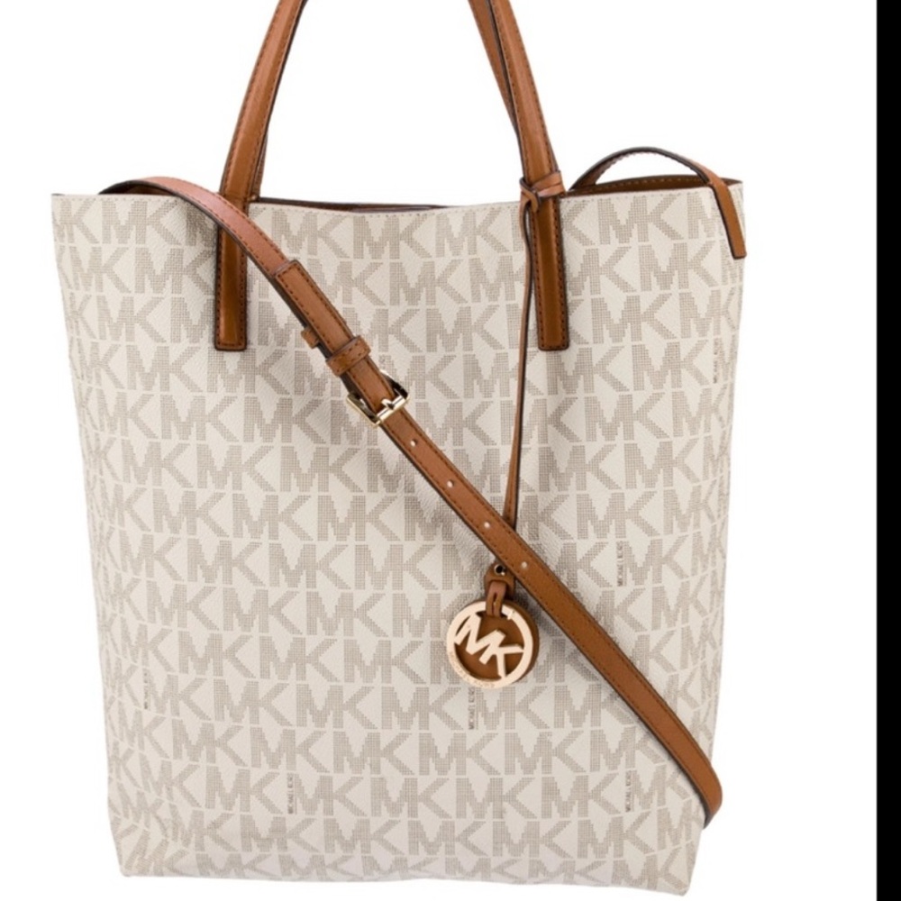 Michael Kors Hayley logo tote two way bag leather and canvas